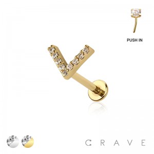 MULTI CZ V chevron THREADLESS (PUSH IN) 316L SURGICAL STEEL LABRET SET